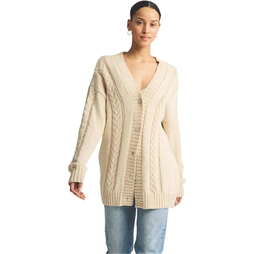 imageNAADAM Womens Cafe Cotton Cashmere Cable Knit CardiganEcru
