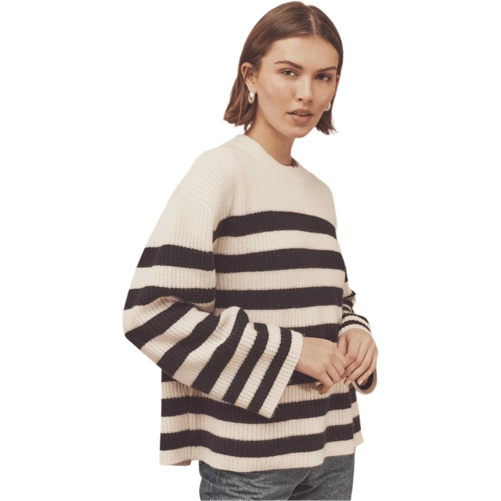 imageNAADAM Womens Super Luxe Cashmere Striped CrewneckWhite Combo