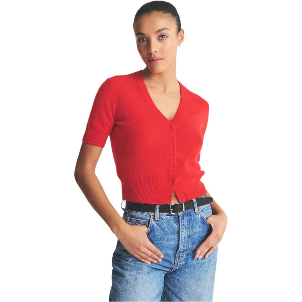 imageNaadam Womens Lightweight Cashmere Short Sleeve CardiganTomato Red