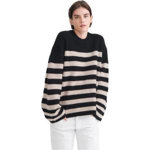NAADAM Women’s Super Luxe Cashmere Striped Crewneck(Black Combo)