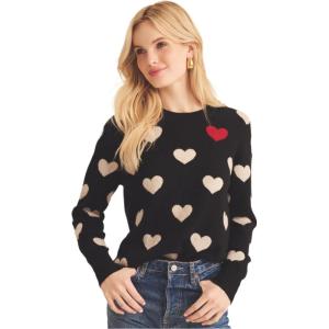 Naadam Womens Cashmere Heart Crewneck Sweater(Black Combo)