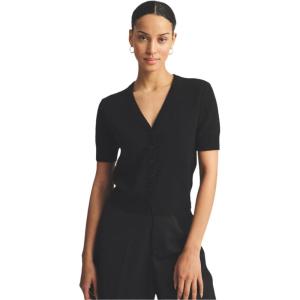 Naadam Womens Lightweight Cashmere Short Sleeve Cardigan(Black)
