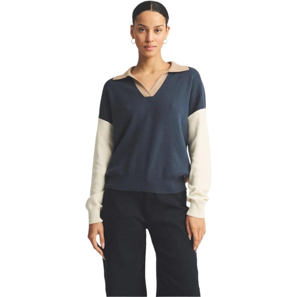 imageNAADAM Womens Cafe Cotton Cashmere Colorblock PoloIndigo