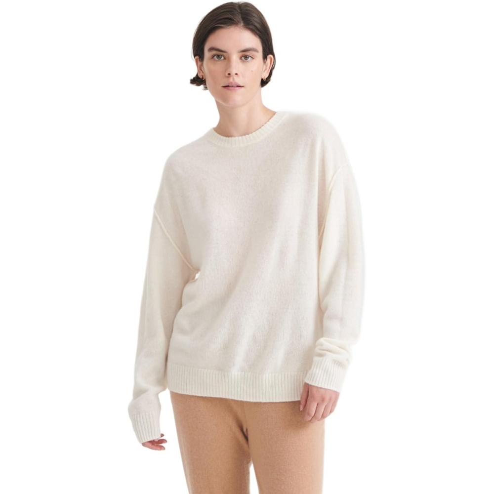 imageNAADAM Womens Lightweight Reversible Cashmere Crewneck SweaterWhite