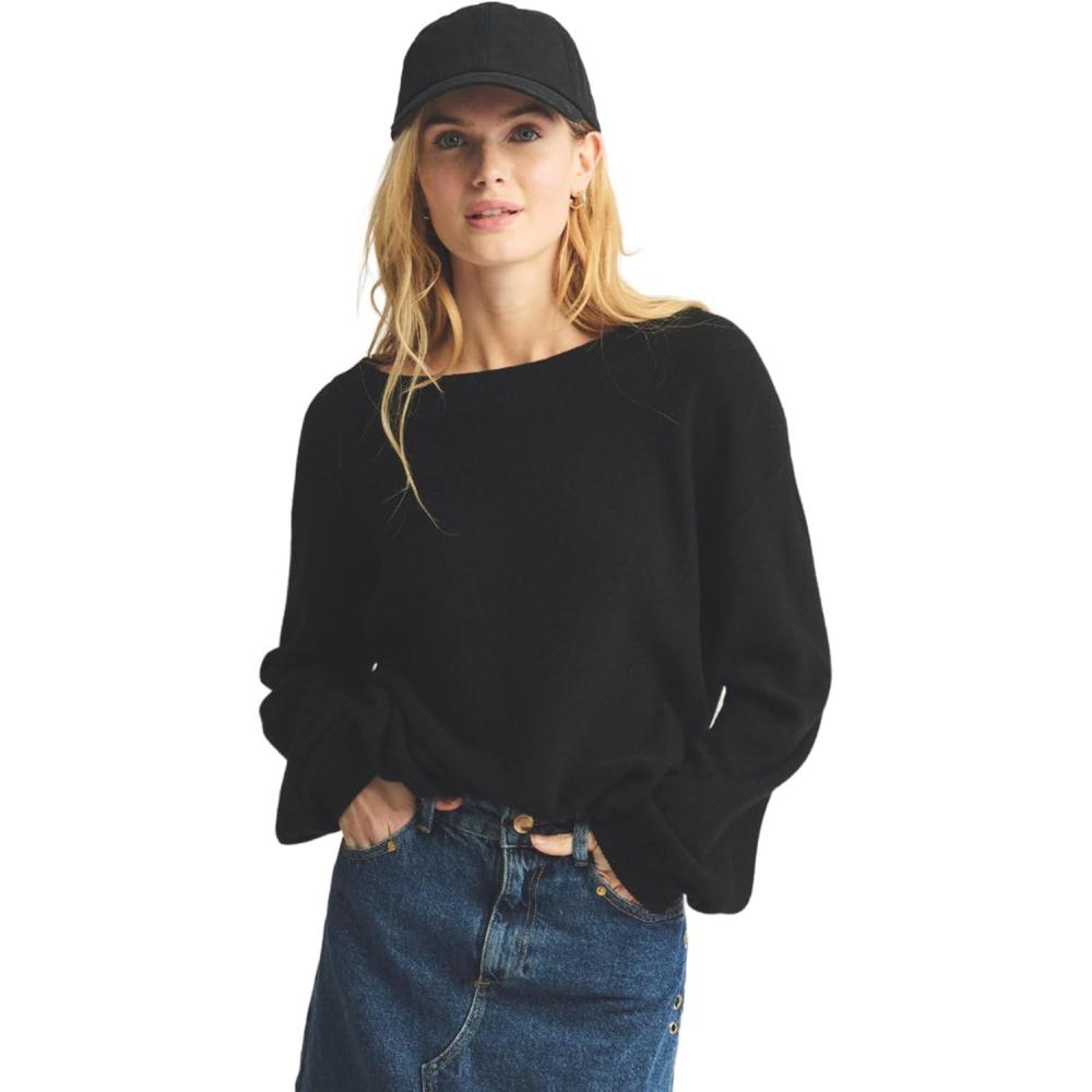 imageNAADAM Womens Lightweight Reversible Cashmere Wide Neck SweaterBlack