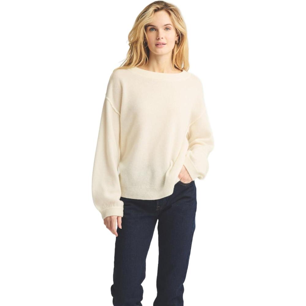 imageNAADAM Womens Lightweight Reversible Cashmere Wide Neck SweaterWhite