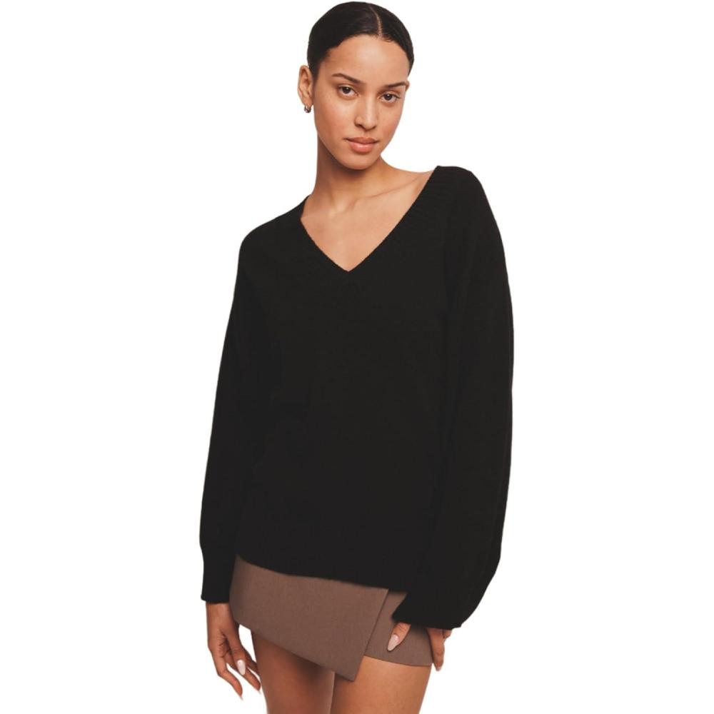 imageNAADAM Womens Signature Cashmere VNeck SweaterBlack