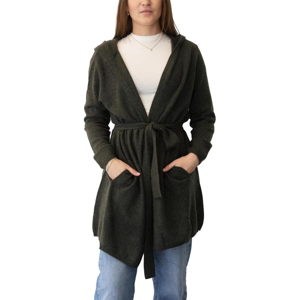 imageNAADAM Womens Soft Hooded Cardigan with BeltOlive