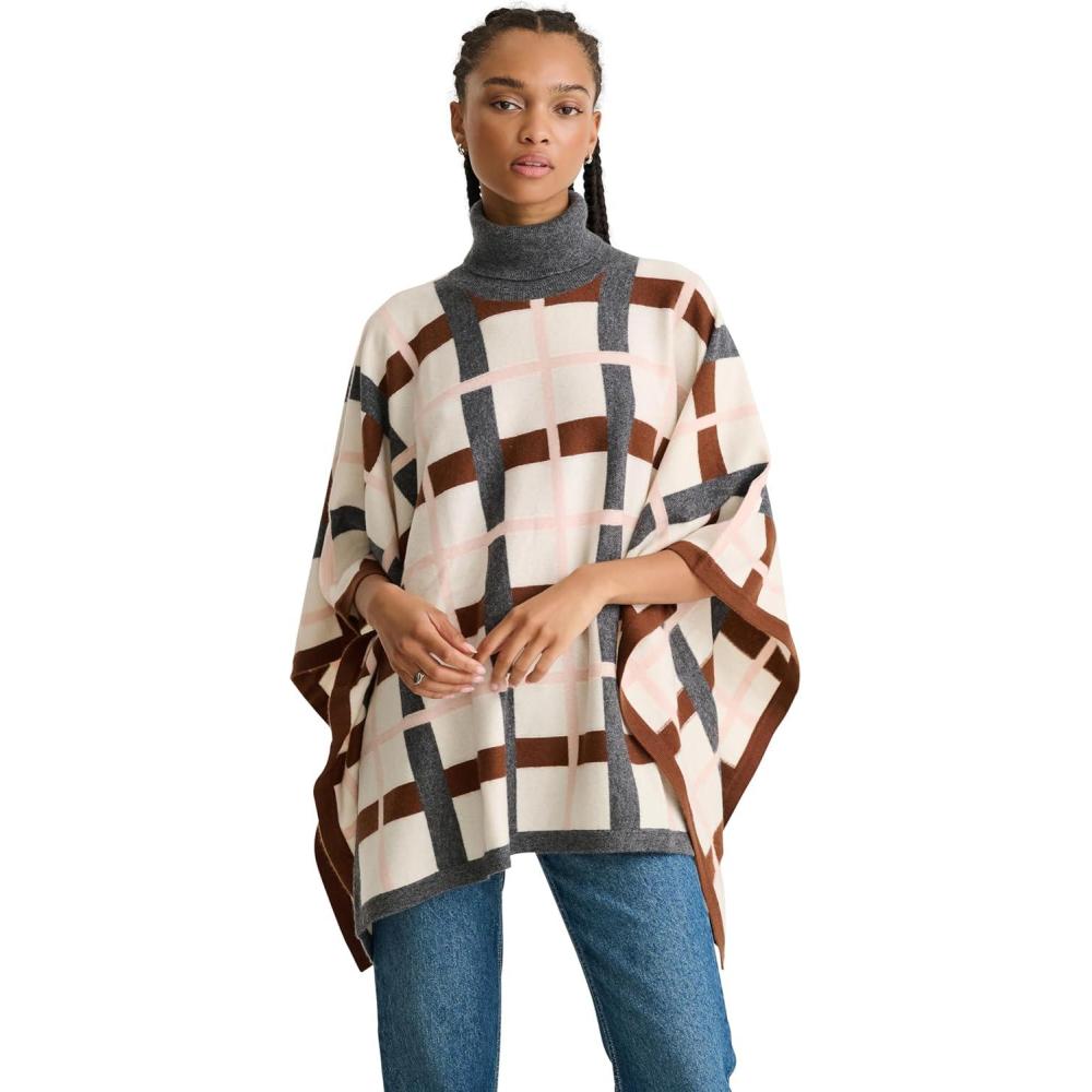 imageNAADAM Womens Soft Plaid Jacquard PonchoBrown