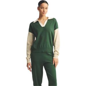 NAADAM Women’s Cafe Cotton Cashmere Colorblock Polo(Pine)