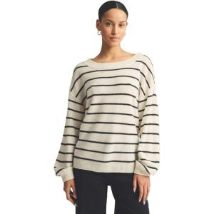 NAADAM Women’s Lightweight Reversible Cashmere Striped Wide Neck Sweater(White Combo)