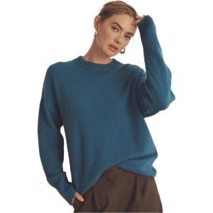 NAADAM Womens Luxe Cashmere Oversized Crewneck Sweater(Cadet Blue)