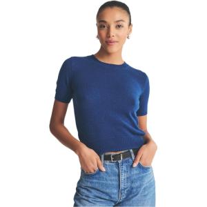 Naadam Womens Lightweight Cashmere Short Sleeve Sweater(Dark Teal Blue)