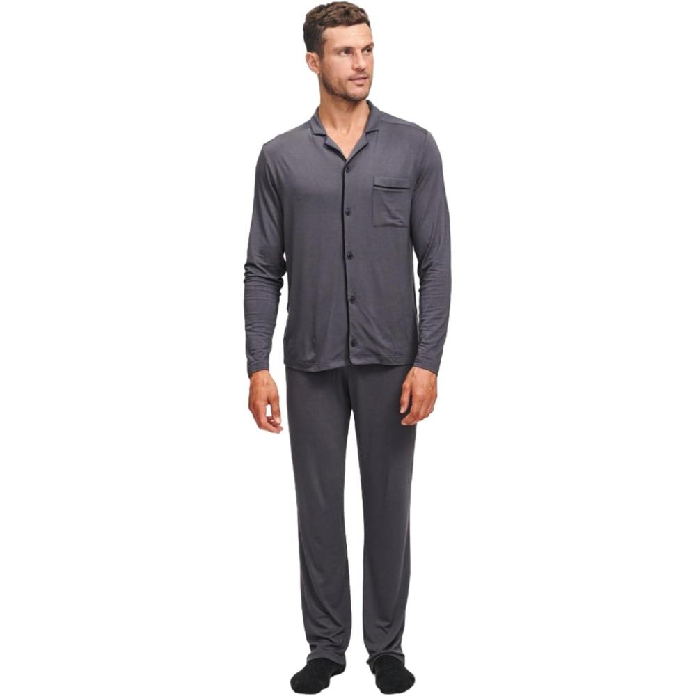 imageNAADAM Mens Pajama Button Up Shirt SetGranite