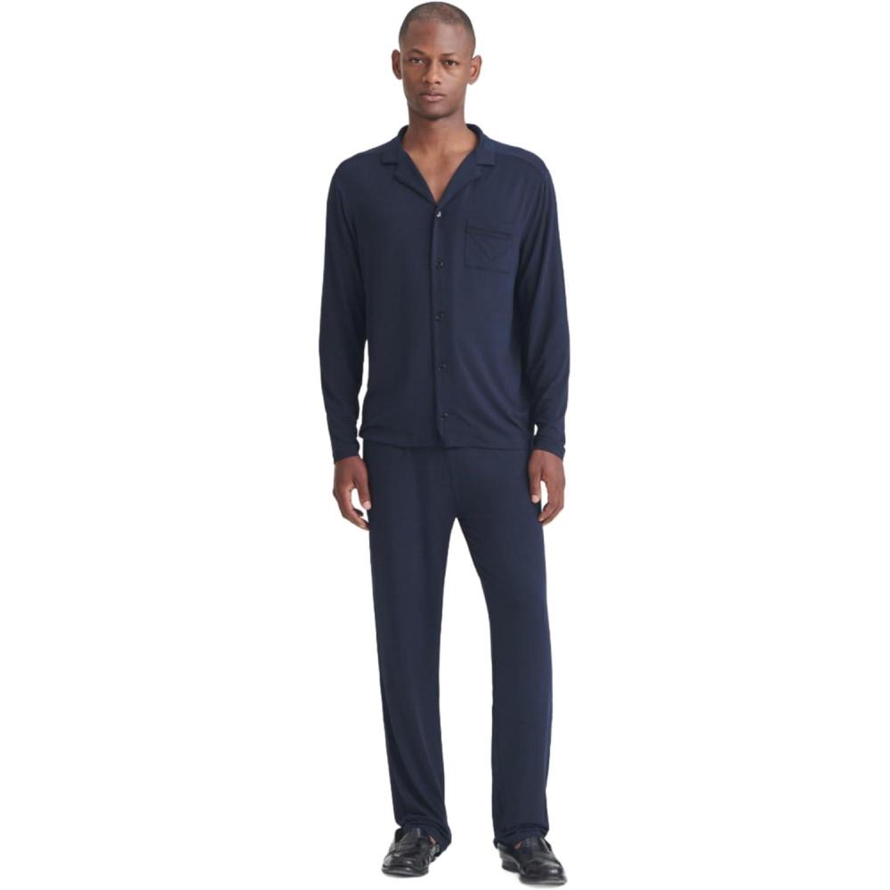 imageNAADAM Mens Pajama Button Up Shirt SetNavy