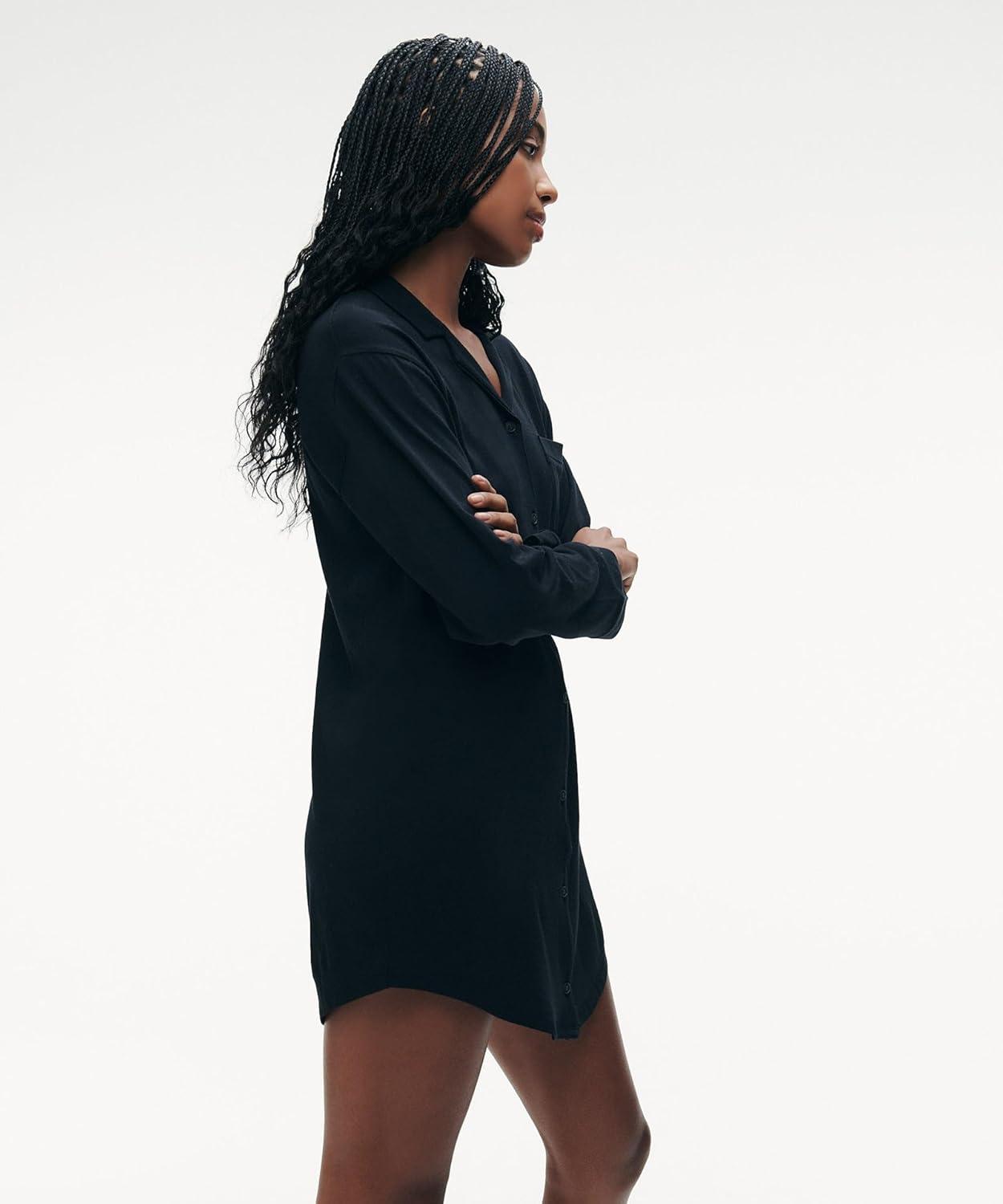 imageNAADAM Womens Pajama Button Up DressBlack