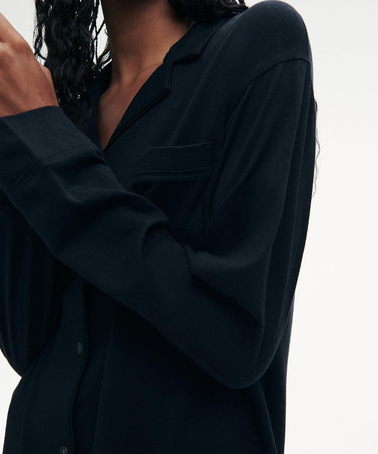 imageNAADAM Womens Pajama Button Up DressBlack