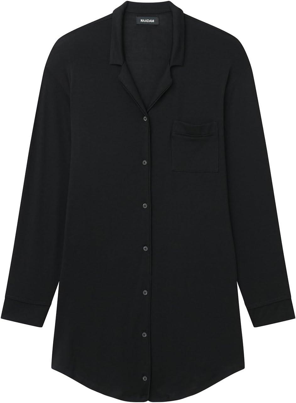 imageNAADAM Womens Pajama Button Up DressBlack