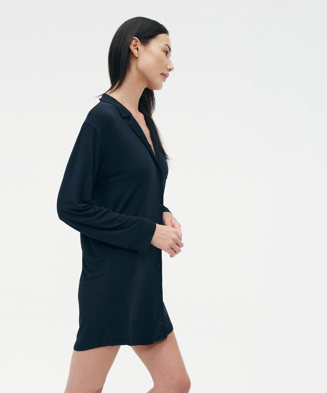 imageNAADAM Womens Pajama Button Up DressNavy