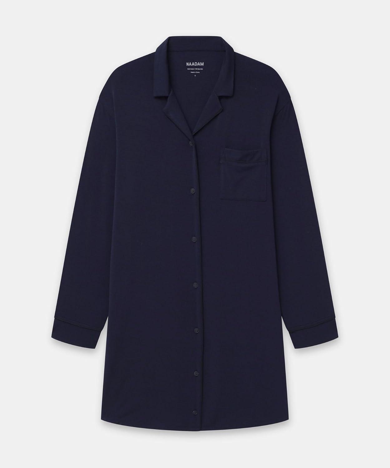 imageNAADAM Womens Pajama Button Up DressNavy