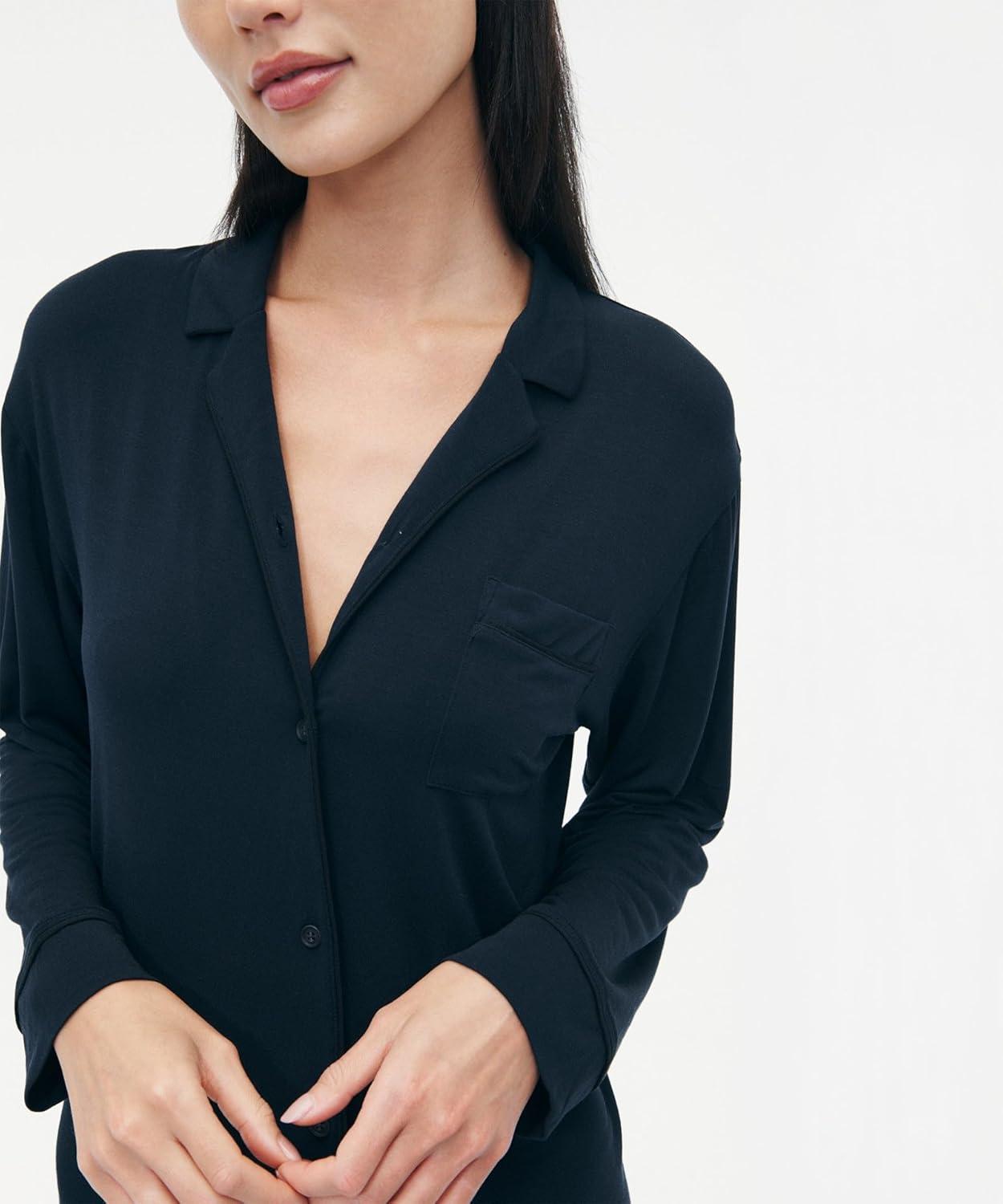 imageNAADAM Womens Pajama Button Up DressNavy