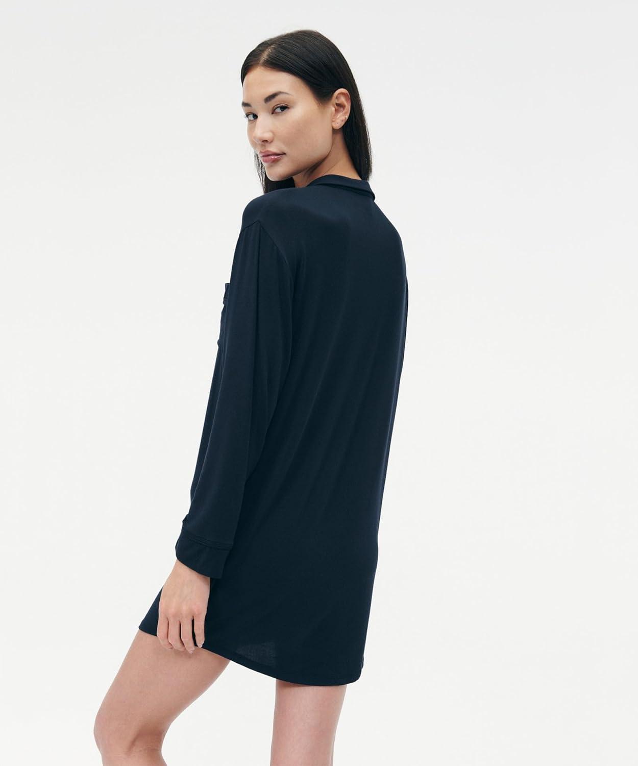 imageNAADAM Womens Pajama Button Up DressNavy