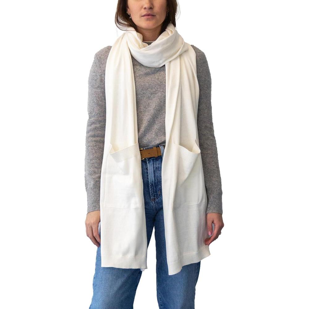 imageNAADAM Soft Cotton Cashmere Wrap Scarf with PocketsCream