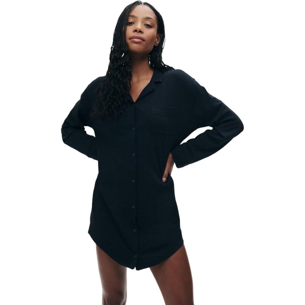 imageNAADAM Womens Pajama Button Up DressBlack