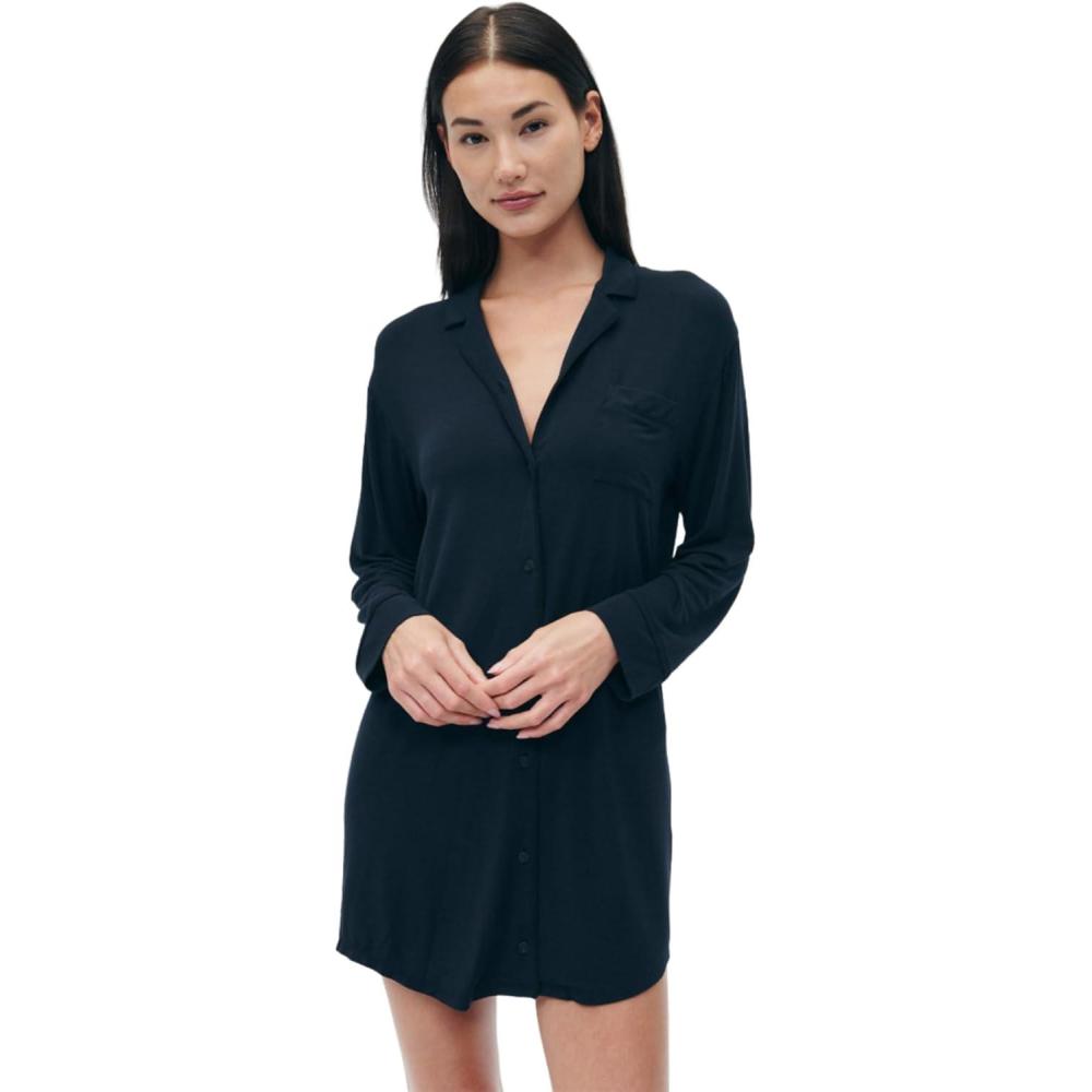 imageNAADAM Womens Pajama Button Up DressNavy