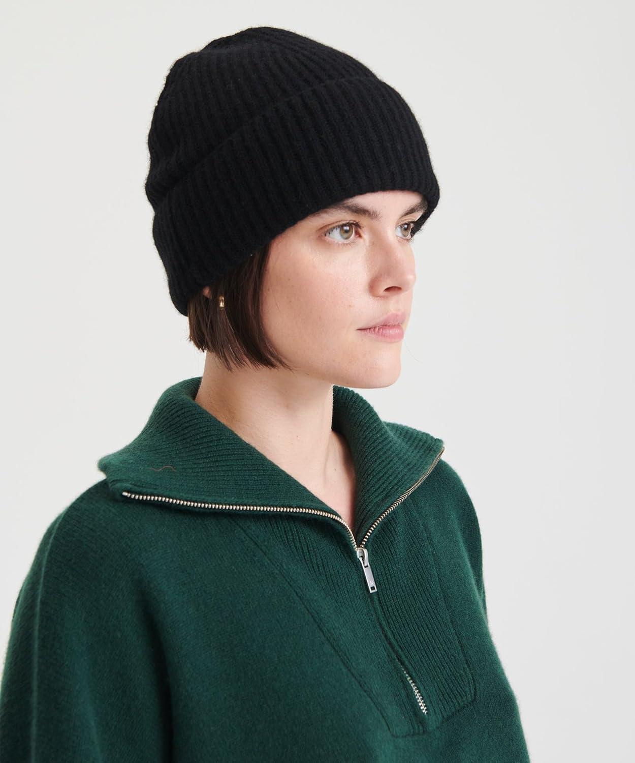 image:imageNAADAM UnisexAdult Signature Cashmere Ribbed BeanieBlack