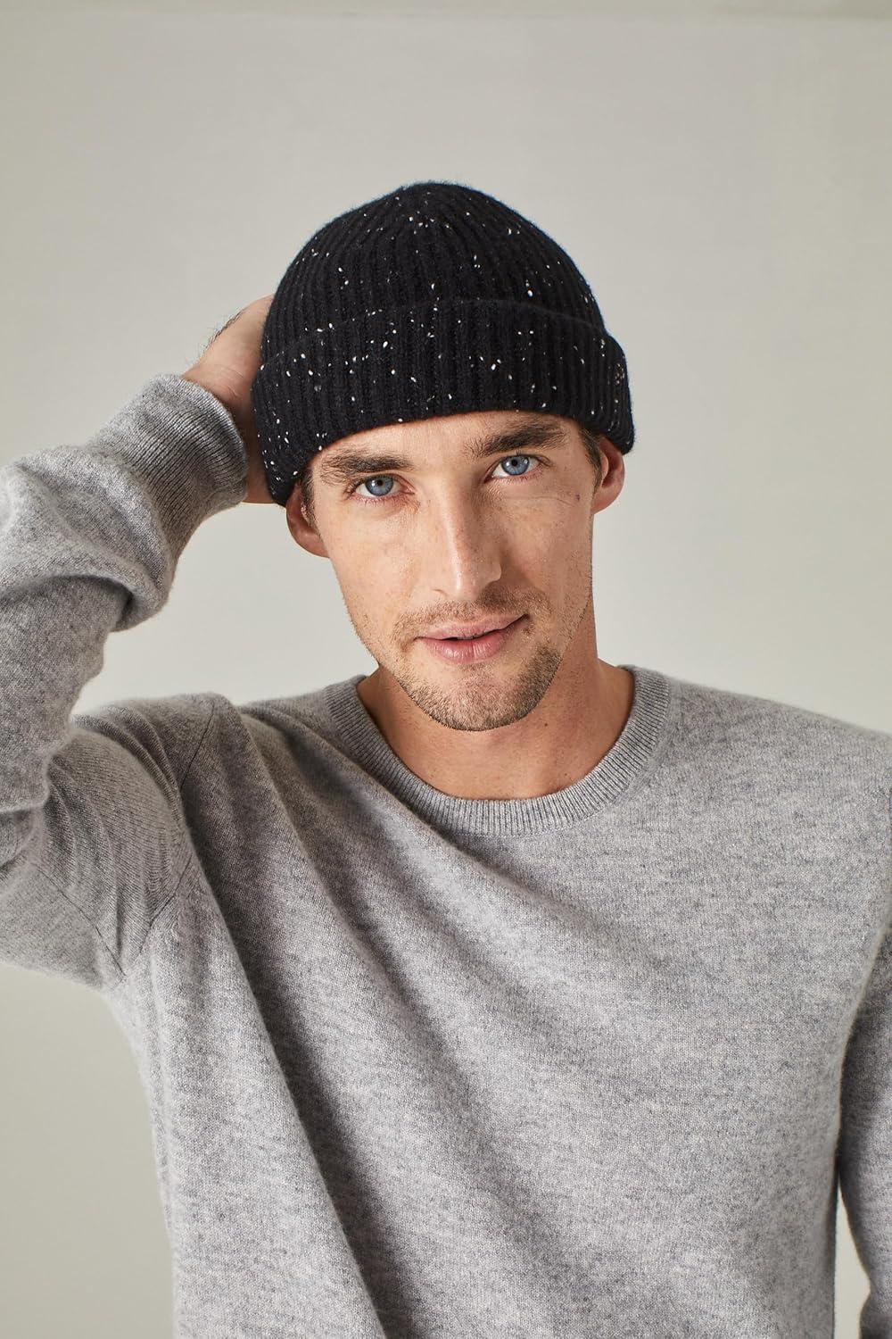 image:imageNAADAM UnisexAdult Signature Cashmere Ribbed BeanieBlack Donegal