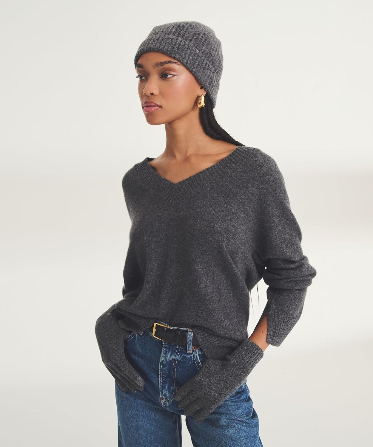 image:imageNAADAM UnisexAdult Signature Cashmere Ribbed BeanieGranite