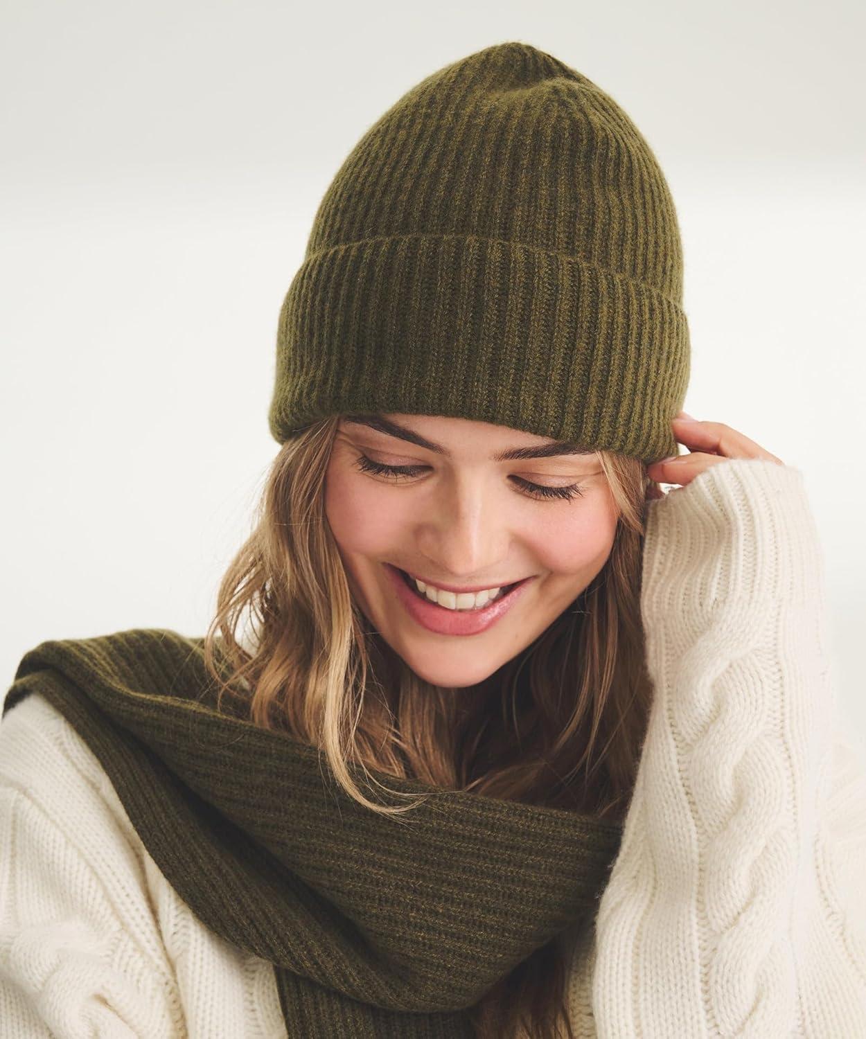 image:imageNAADAM UnisexAdult Signature Cashmere Ribbed BeanieMoss Green