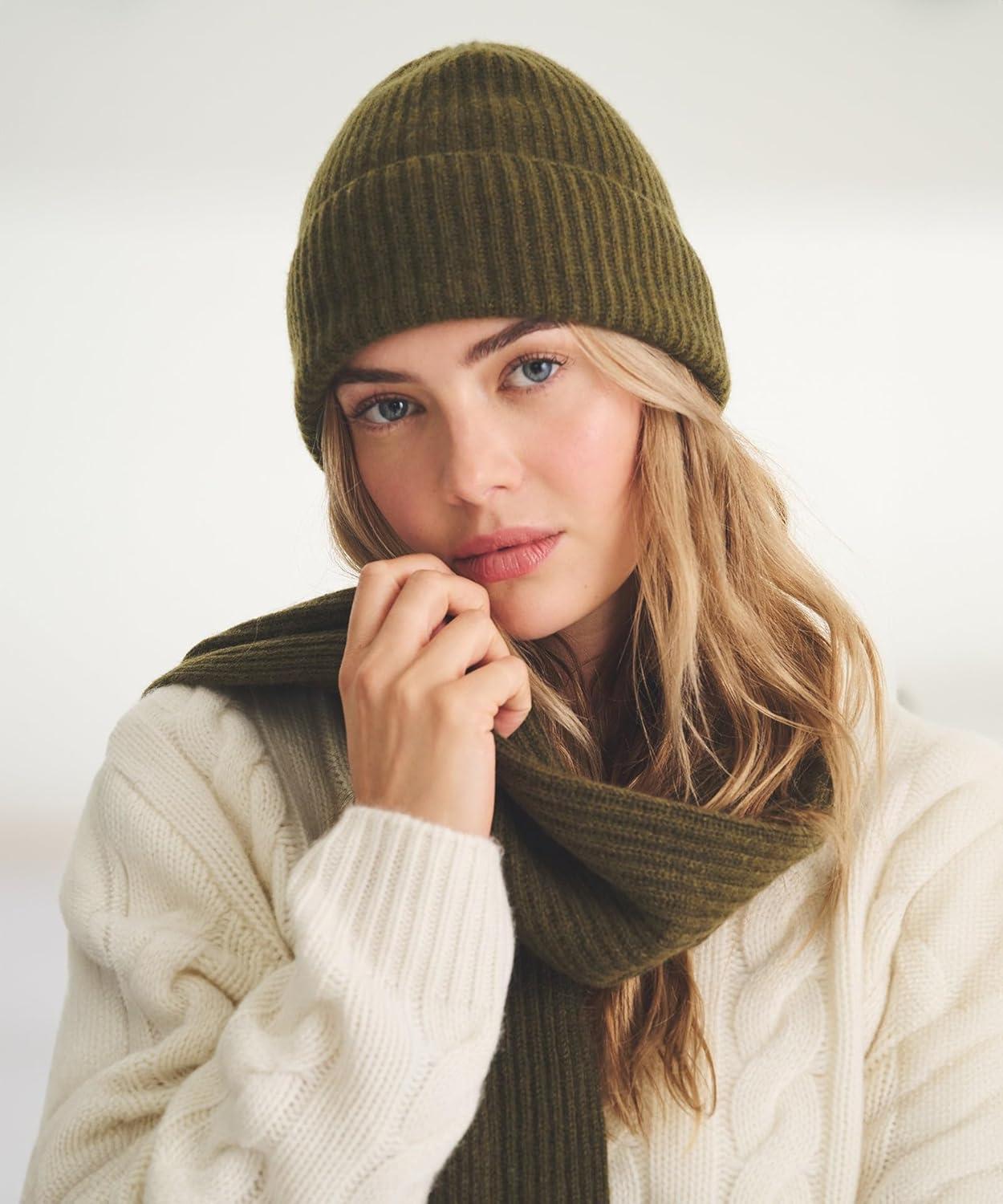 image:imageNAADAM UnisexAdult Signature Cashmere Ribbed BeanieMoss Green